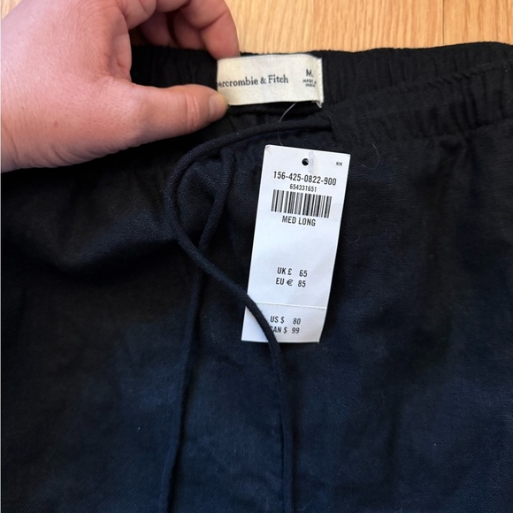 Abercrombie & Fitch linen pull-on wide leg trouser pants in black size medium - Picture 7 of 9